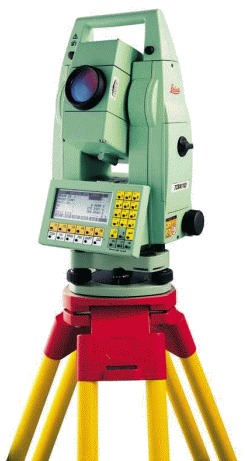 A total station survey instrument on a tripod, used in cadastral and engineering surveying